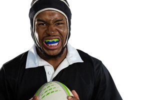 rugby player with mouthguard in Lincoln