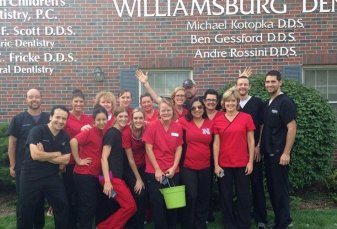 Team members outside the office