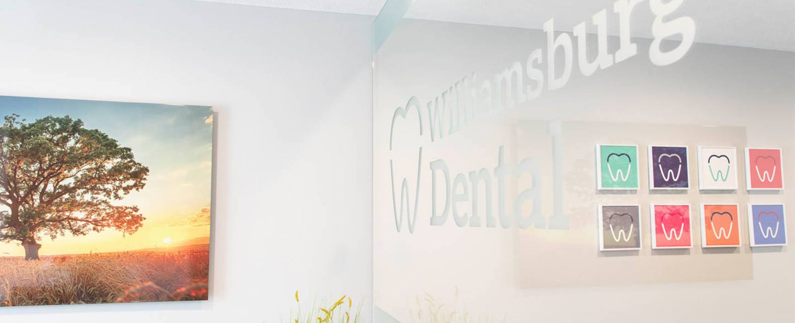 Williamsburg Dental logo on glass partition