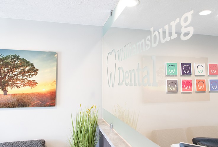 Williamsburg Dental logo on glass partition