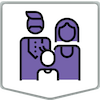 Animated purple family of three