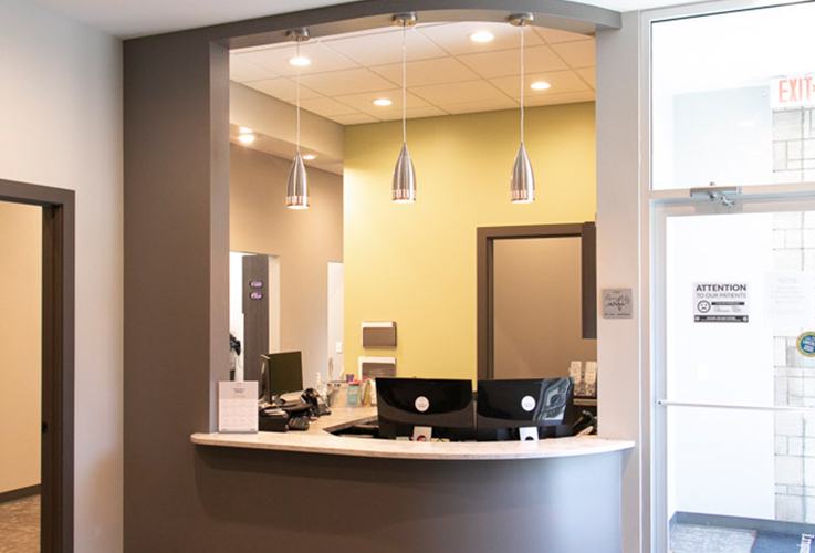 Closeup of dental office reception desk