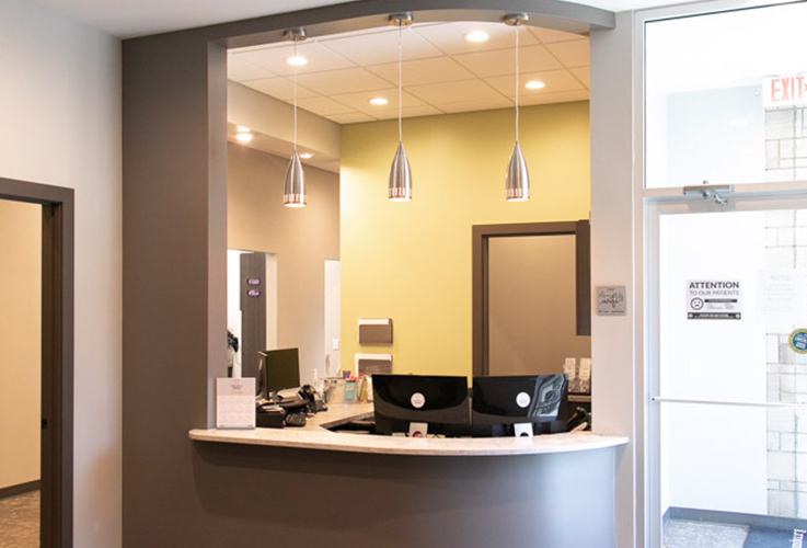 Closeup of dental office reception desk
