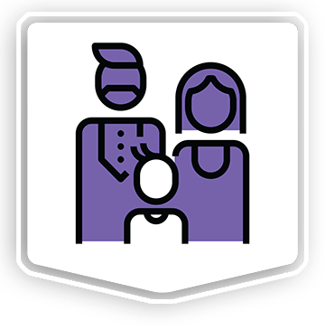 Animated purple family of three