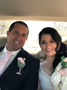 Newlyweds, (Office Manager) Mary and husband Ted, show off their freshly whitened smiles on their wedding day