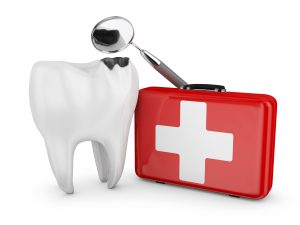 3D image of a tooth and a first-aid kit