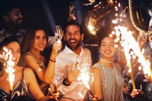 A group of people celebrating on New Year’s Eve.