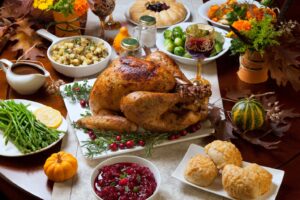 Table with Thanksgiving dishes
